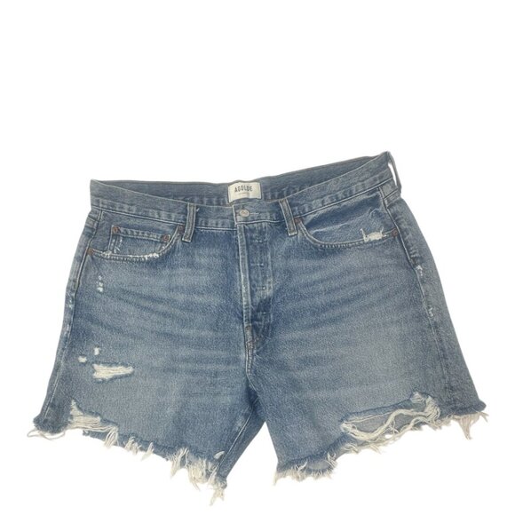 Agolde Parker Long Cut Off Jean Shorts Size 32 In Heatwave Wash Raw Frayed Hem - Picture 1 of 6